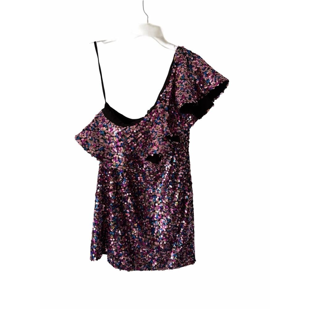 Majorelle Ariana Pink One-Shoulder Sequin Ruffle Mini Dress Multicolor large - Picture 9 of 11